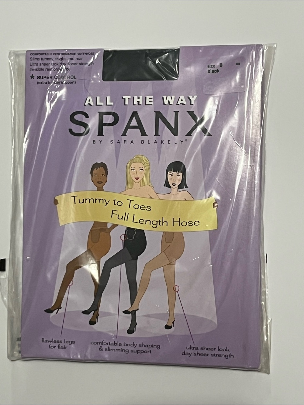 Spanx All The Way Size B Black Tummy to Toes Full Length Hose Super Control